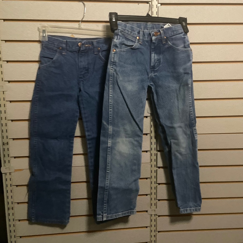 Lot of 2 Wrangler Kids Slim Fit Jeans Blue Denim Adjustable Waist Western Size 8